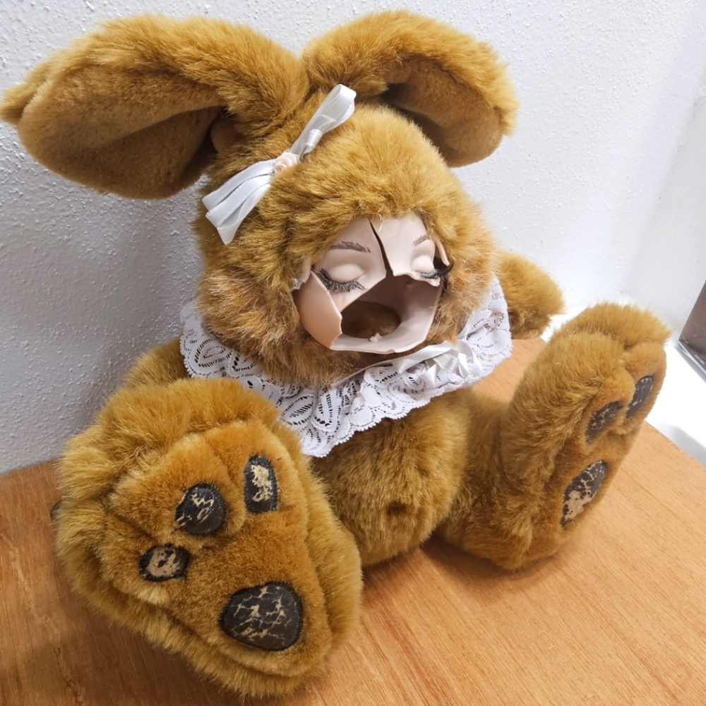 DIY Vintage 90s Porcelain Face Easter Bunny Rabbit Plush Craft Repurpose